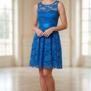 BB Dakota Royal Blue Lace A-Line Sleeveless Dress